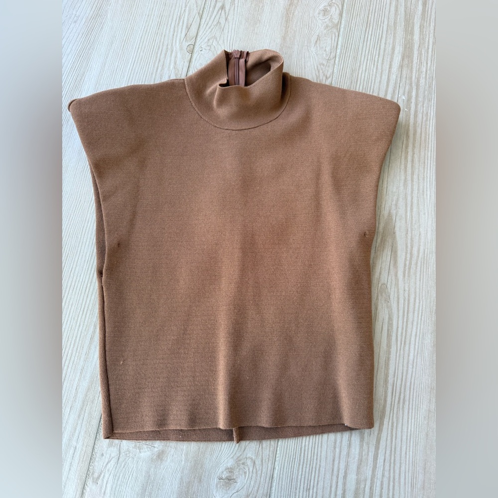 Zara Brown Sleeveless Turtleneck top